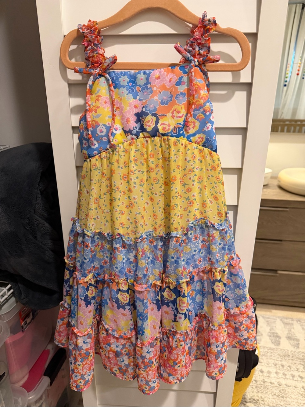 Jona Michelle Yellow and Blue Floral Tiered Ruffle Sundress